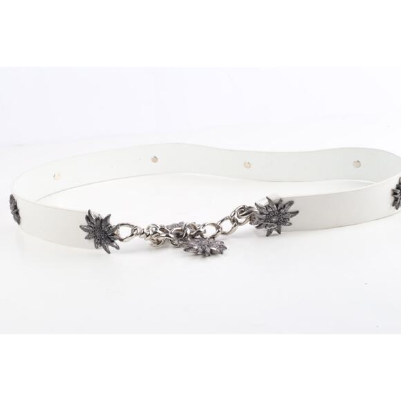 Vintage White Faux Leather Alpine Metal Flower Waist Belt Womens Size 85 / 34 main image 8